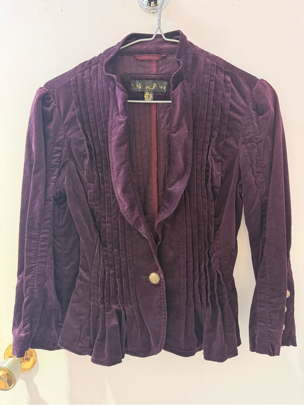 Vintage-Inspired Velvet Blazer Jacket - Deep Plum
